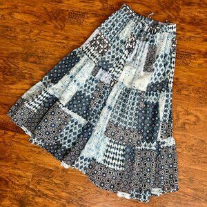 Mile Gabrielle Blue & White Patchwork Boho Maxi Skirt